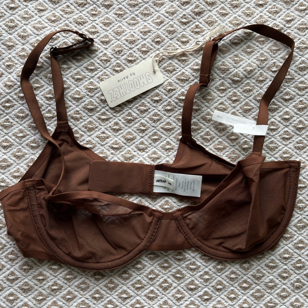 Aerie Brown Smoothies Mesh Bra with Adjustable Straps NWT